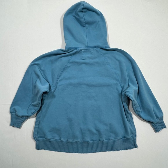 American Eagle Hoodie Oversized Ribbed Fleece Pullover Blue Split Hem Women L - Picture 2 of 14